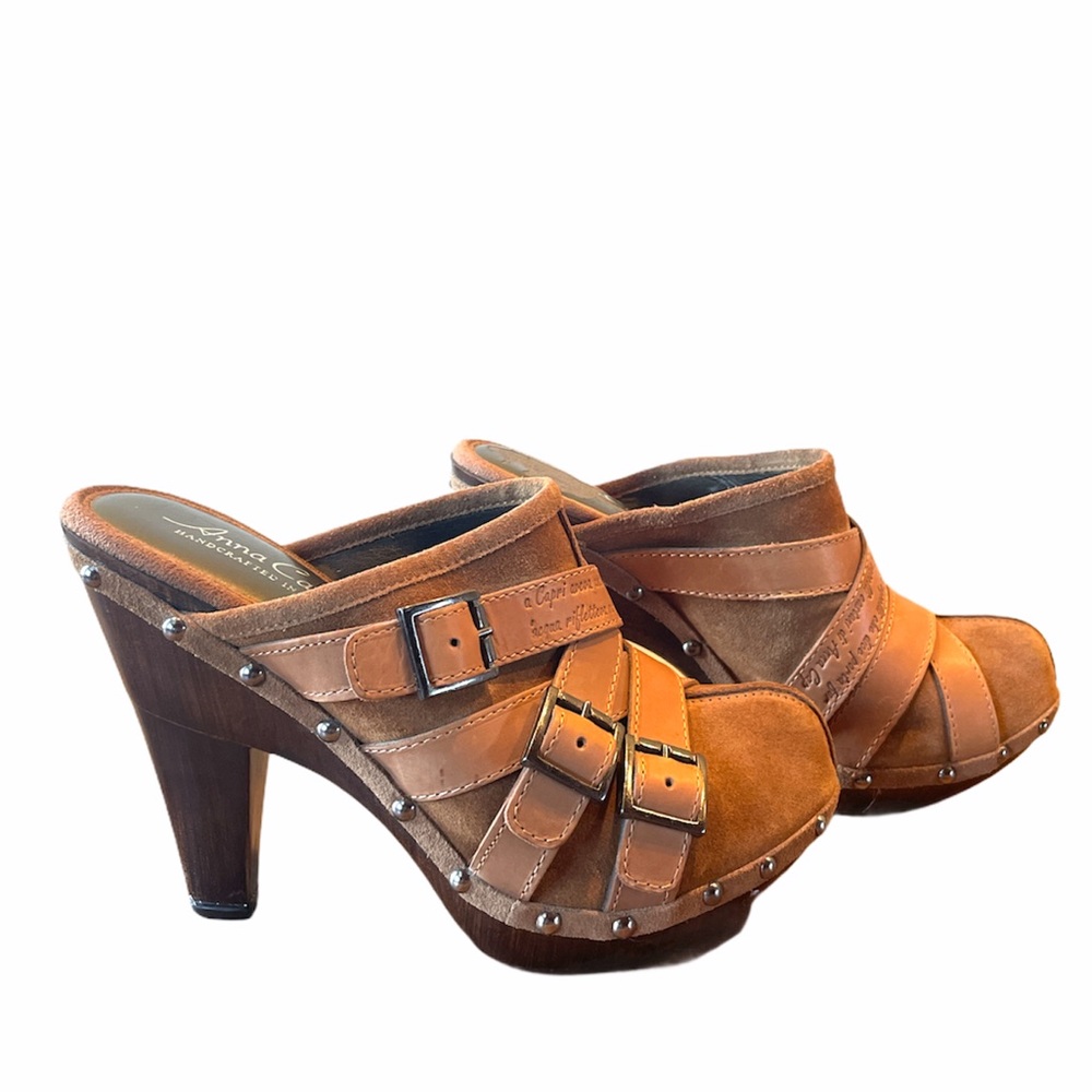 Anna Capri designer platform Italian leather clogs